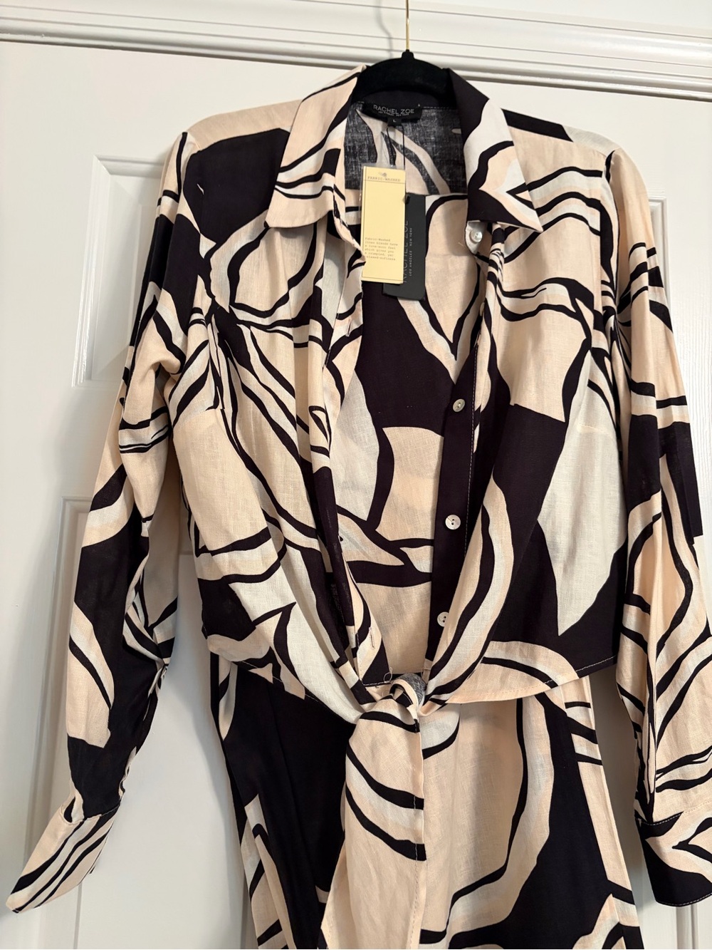 NWT Rachel Zoe Black & Cream Tie-Front Button Down Top w/ Wideleg Pants
